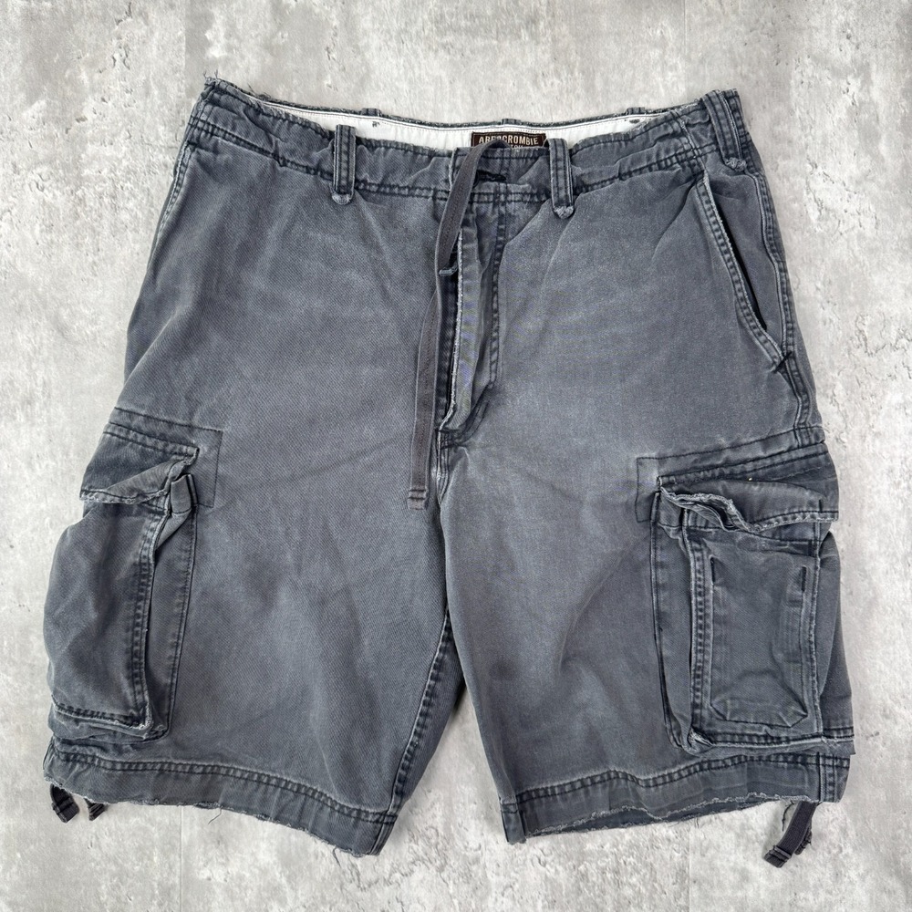 Abercrombie & Fitch Cargo Shorts Mens 32 Gray Distressed Baggy Paratrooper Y2K